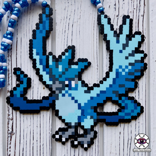 Articuno perler necklace by leaky pixels. blue legendary bird pokemon.