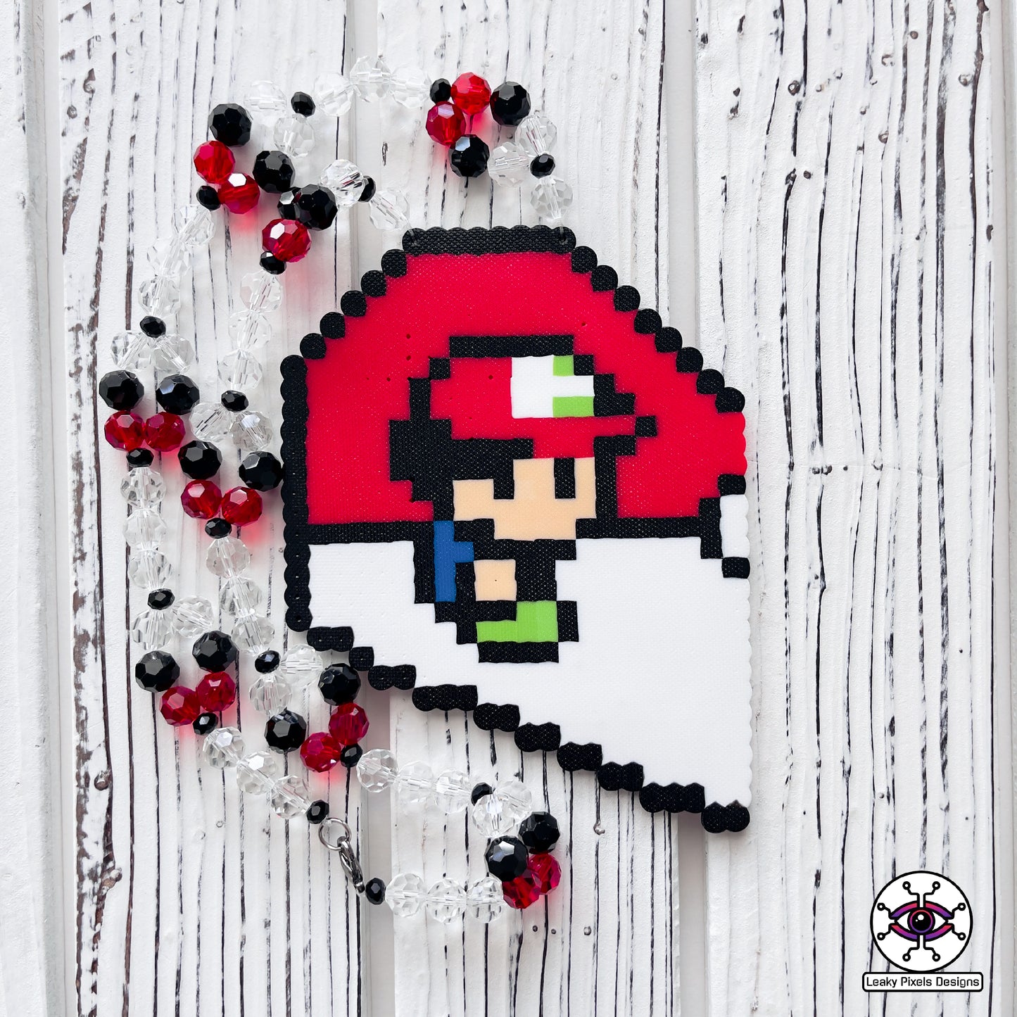 Ash and Pikachu heart perler necklace by leaky pixels