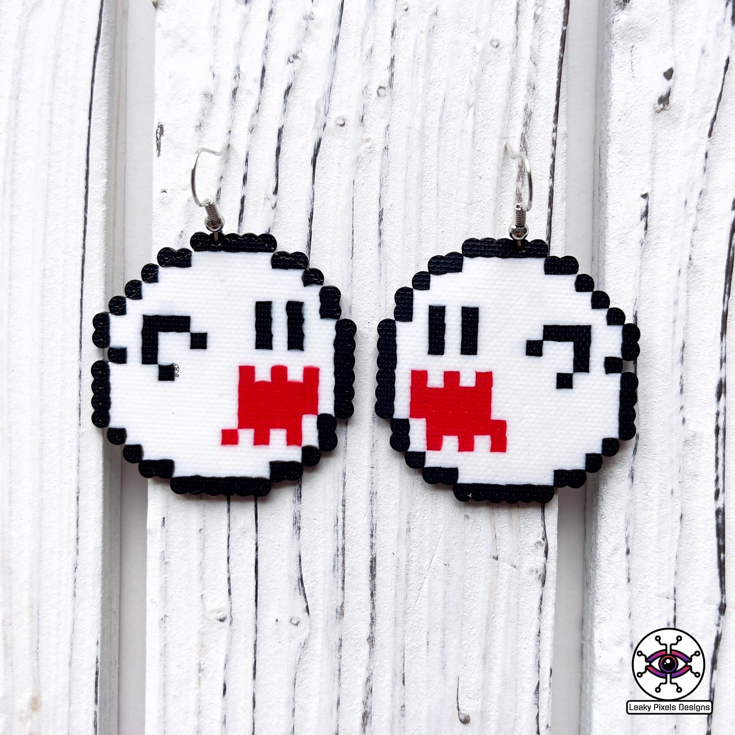 halloween perler earrings, candy corn, bat, super mario boo ghost, black widow spider, pumpkin, black cat by leaky pixels