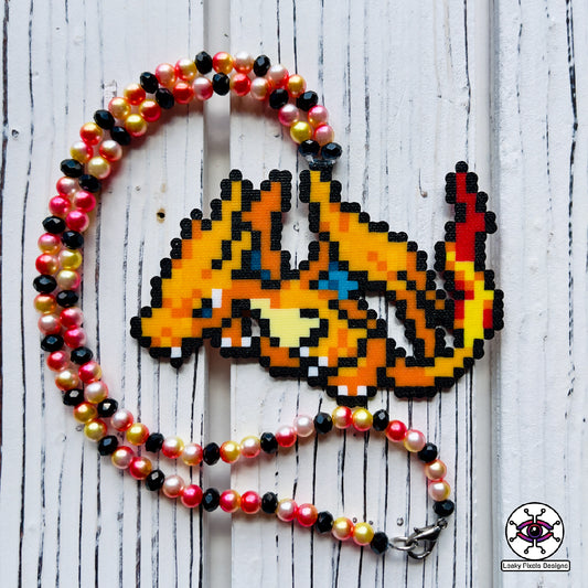 Charizard Y perler necklace by leaky pixels