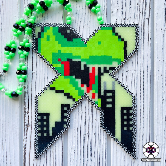excision trex glow in the dark perler necklace by leaky pixels