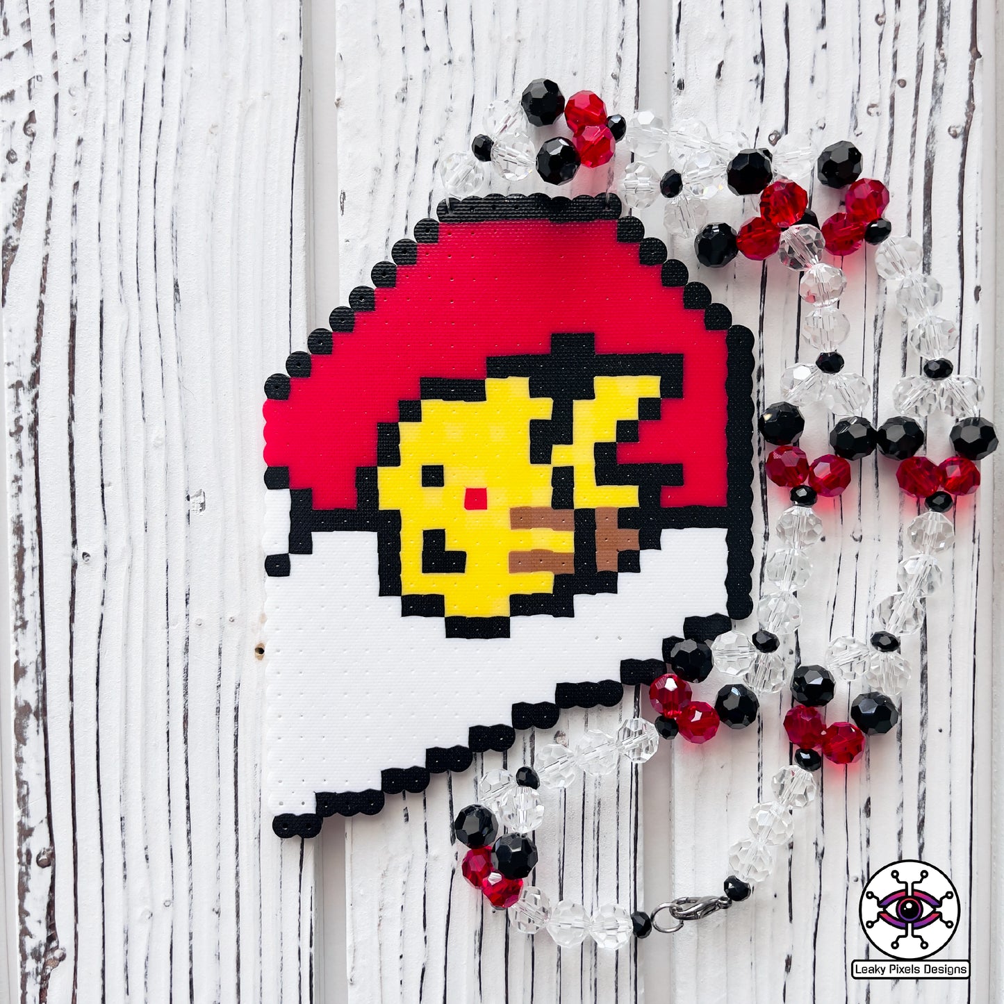 Ash and Pikachu heart perler necklace by leaky pixels