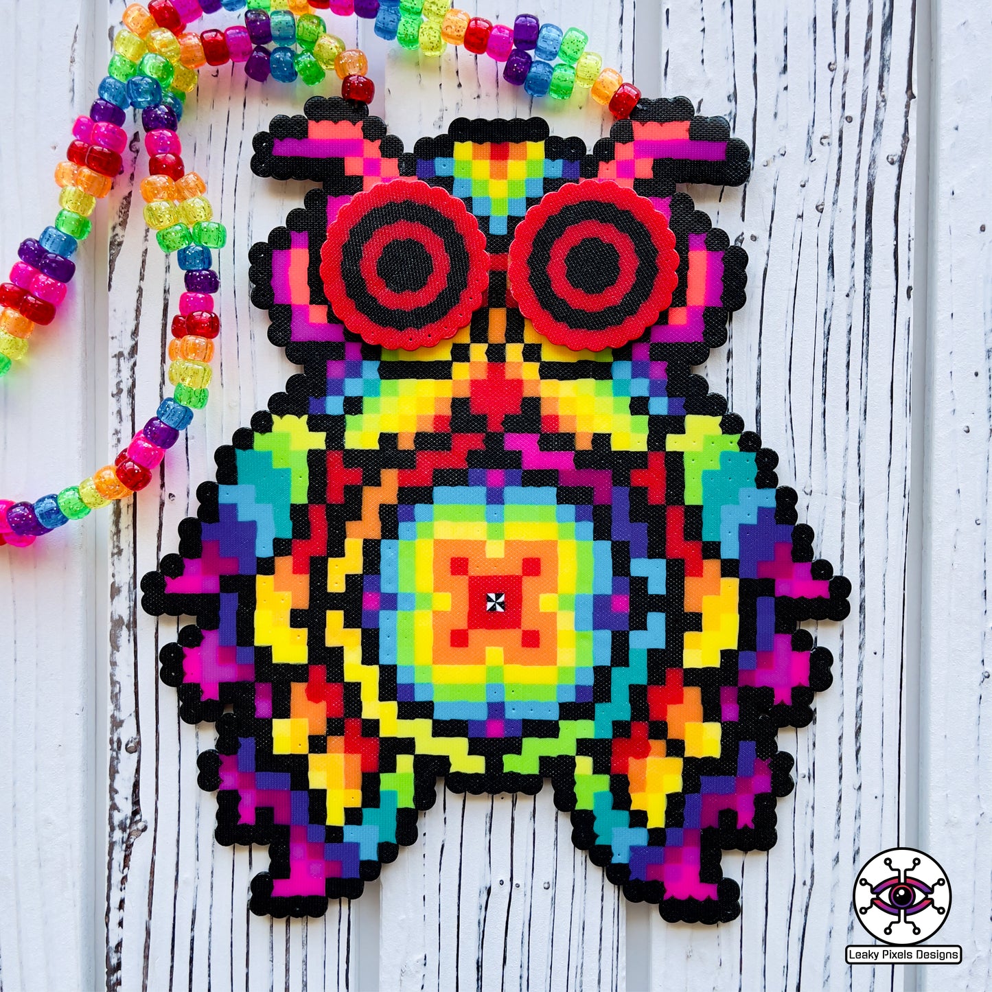 edc owl rainbow rezz perler necklace by leaky pixels