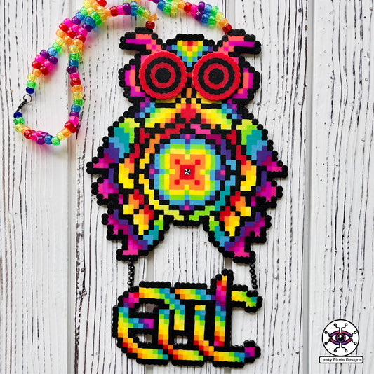 edc owl rainbow rezz perler necklace by leaky pixels