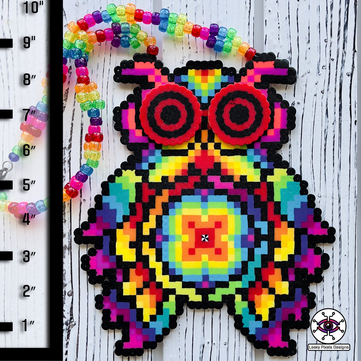 edc owl rainbow rezz perler necklace by leaky pixels