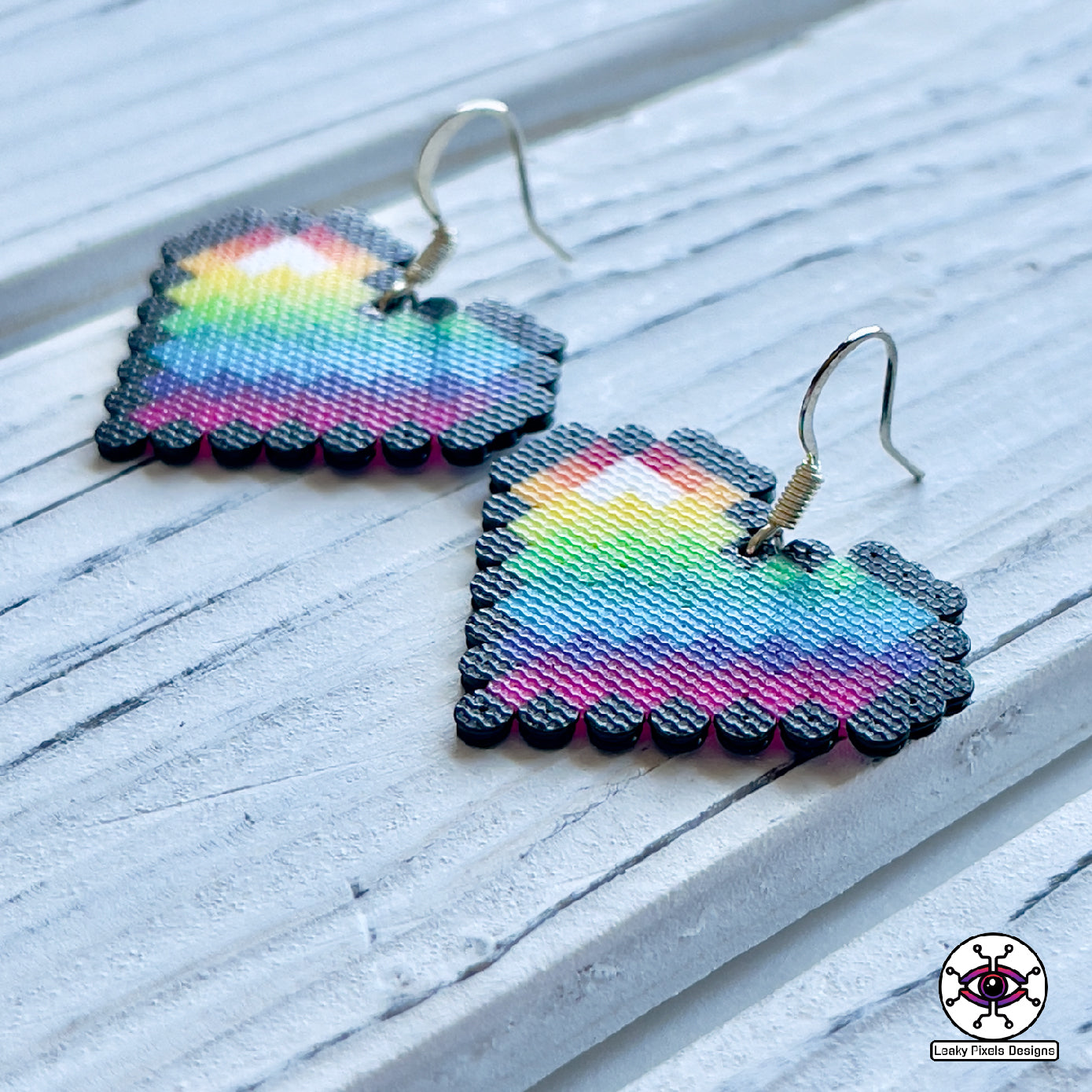 Rainbow Heart Perler Earrings
