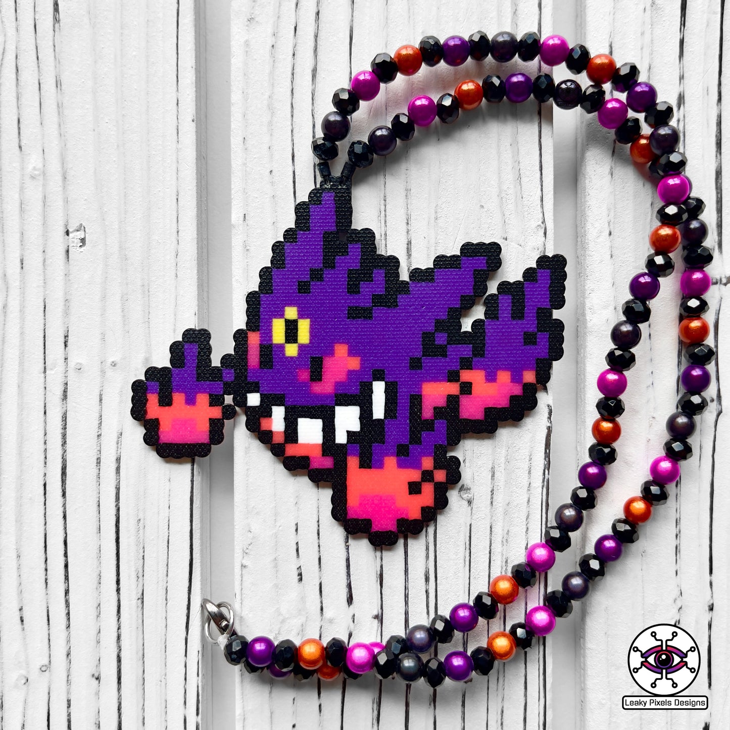 Mega Gengar perler necklace by leaky pixels