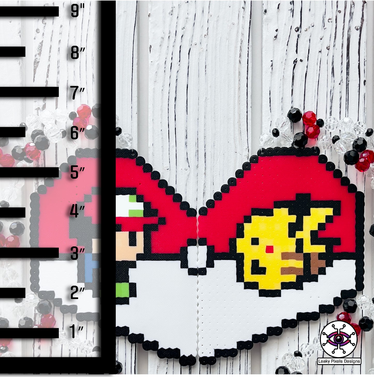 Ash and Pikachu heart perler necklace by leaky pixels