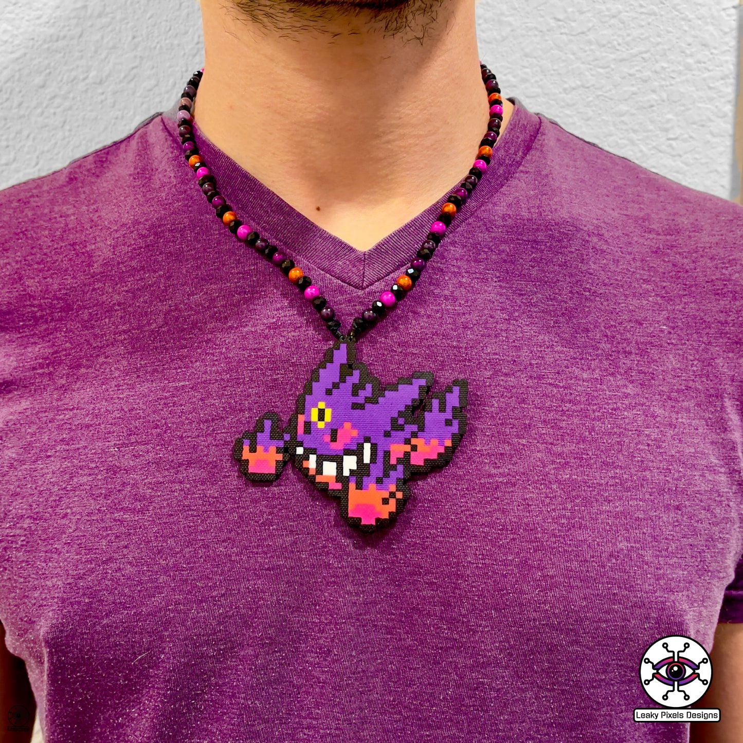 Mega Gengar perler necklace by leaky pixels