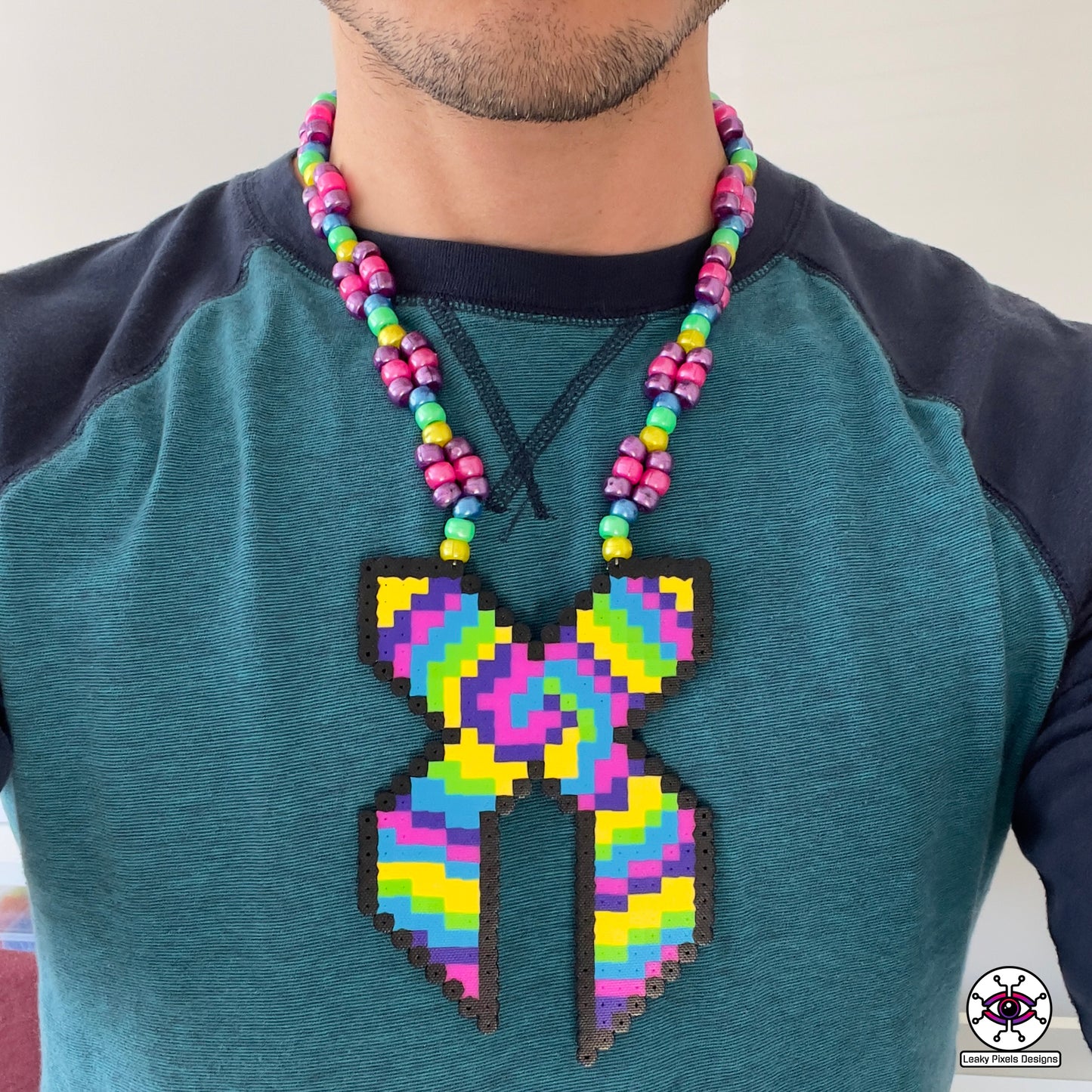 excision x rainbow perler necklace by leaky pixels