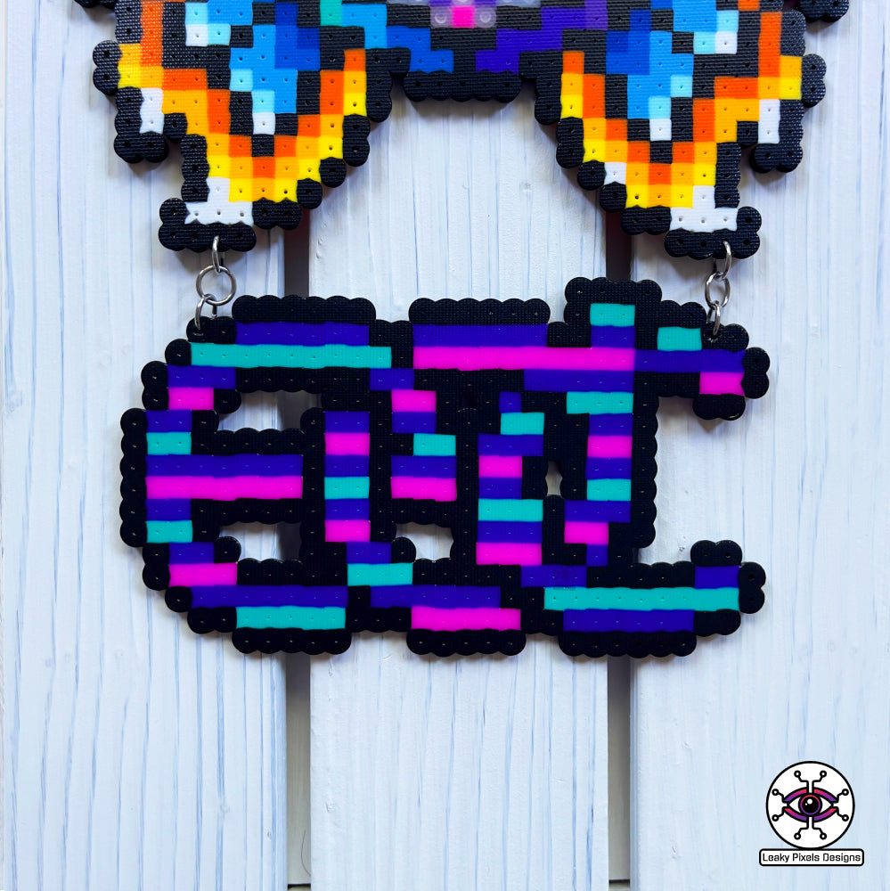 edc owl perler necklace. owl is different colors of the rainbow with the letters edc hanging from below