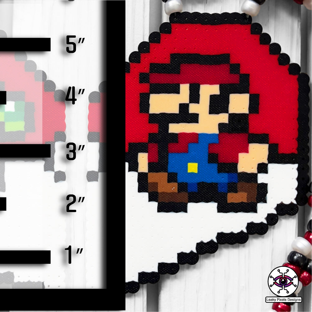 Yoshi and Mario perler necklace heart pokemon by leaky pixels