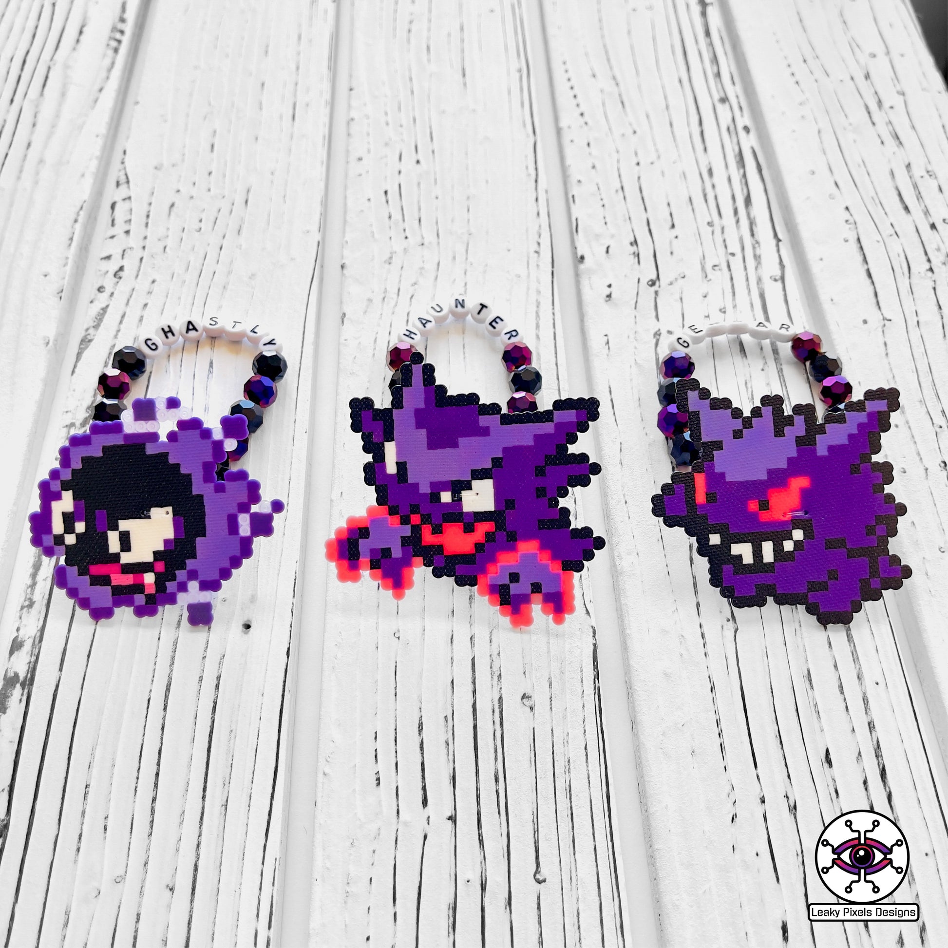 Ghastly haunter and gengar pokemon perler kandi bracelets by leaky pixels