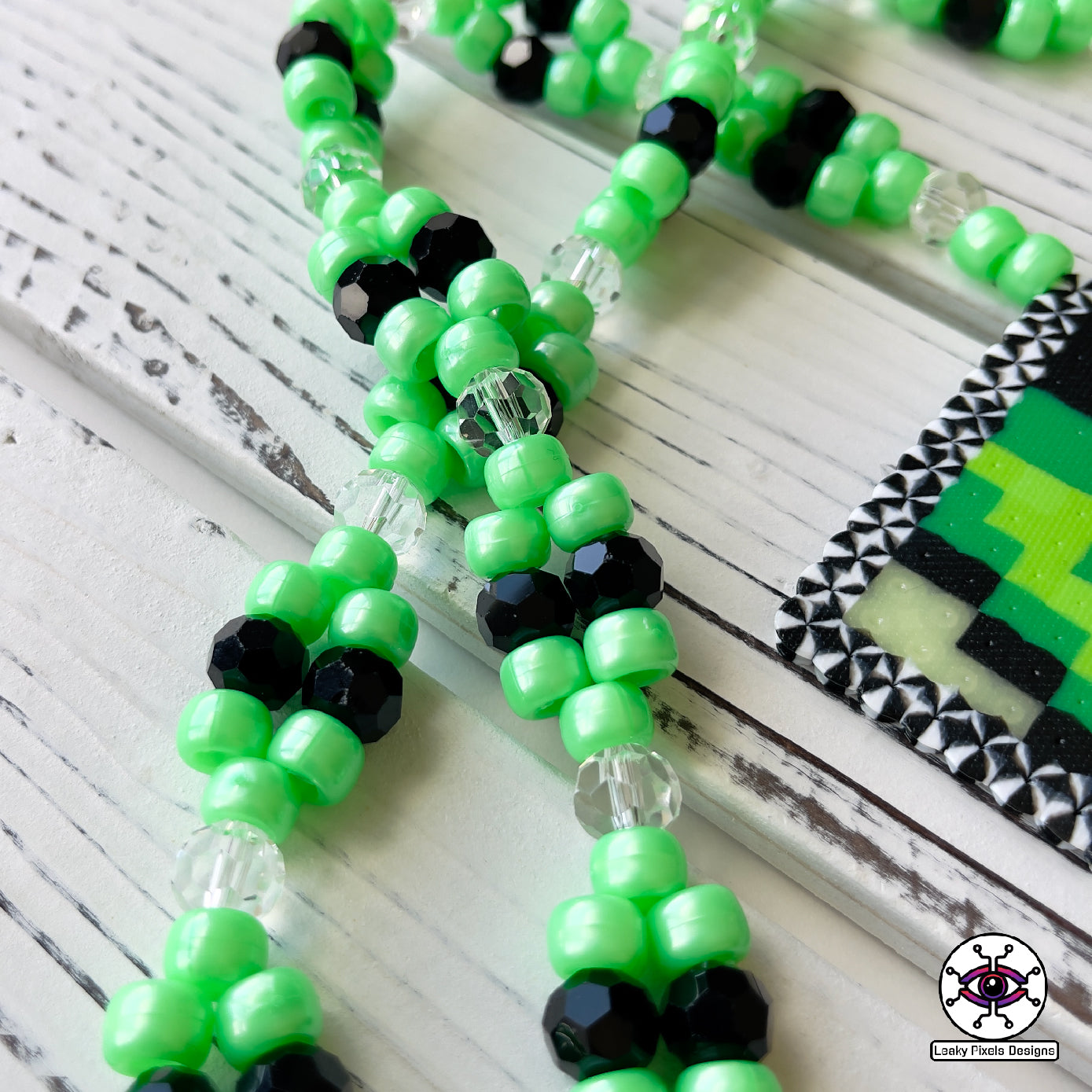 excision trex glow in the dark perler necklace by leaky pixels