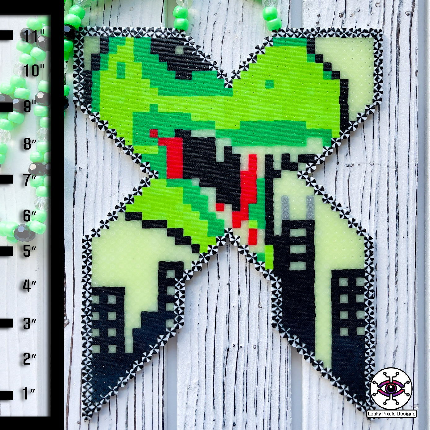 excision trex glow in the dark perler necklace by leaky pixels