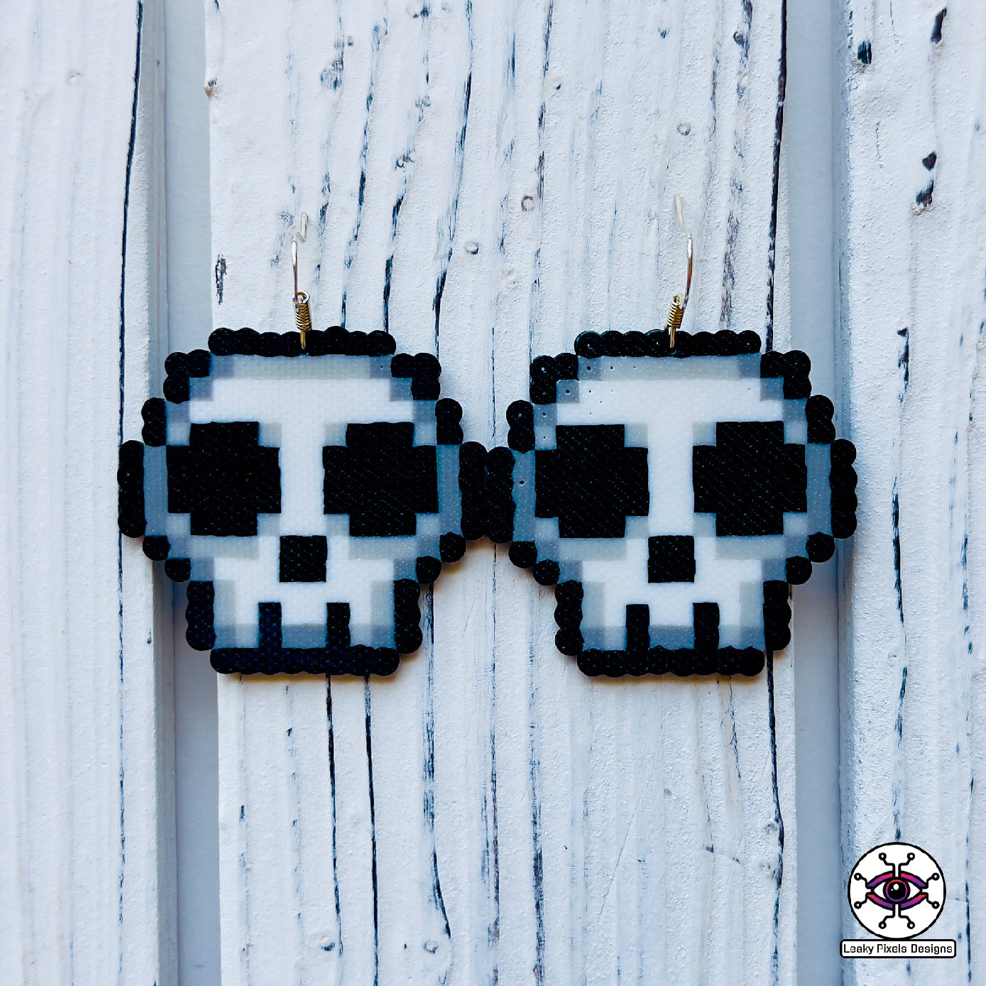rainbow perler skull earrings by leaky pixels