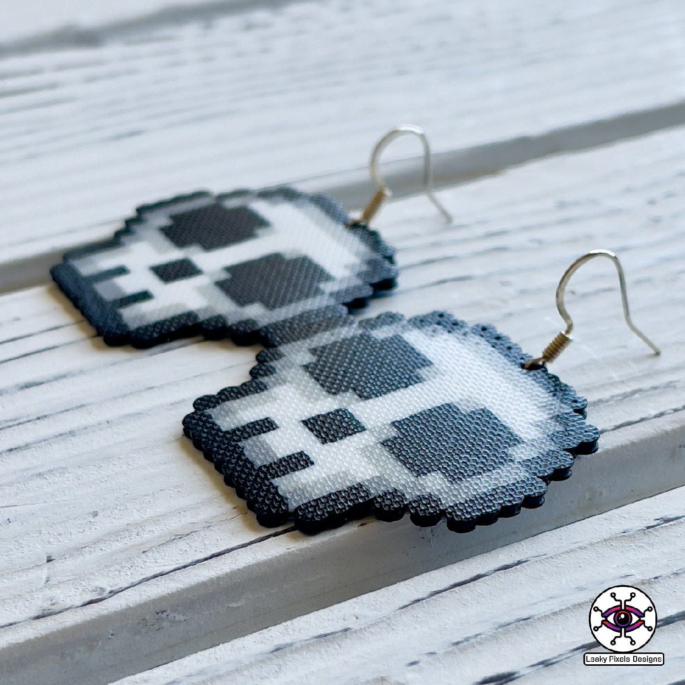 rainbow perler skull earrings by leaky pixels